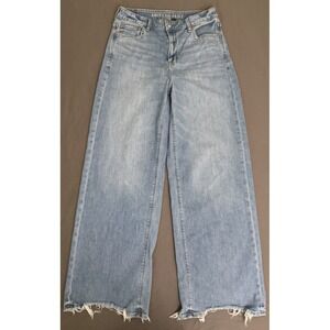 American Eagle Super High Rise Baggy Wide Leg Jeans Womens Size 4 Med Wash Y2K